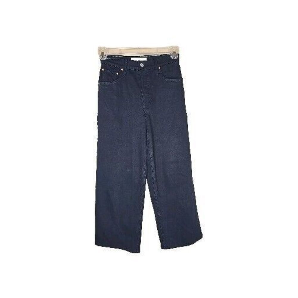 Mother Superior Womens High Waisted Spinner Skimp Wide Leg Button Fly Blue Jeans